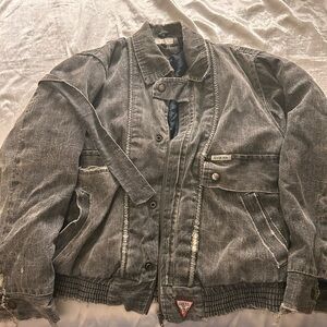 Guess Gray Bomber Jacket with Vintage Distressed Look